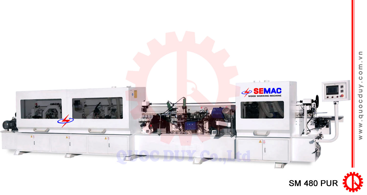 Máy dán cạnh ván keo PUR chống thấm 3 nồi keo SM-480 PUR | Quốc Duy