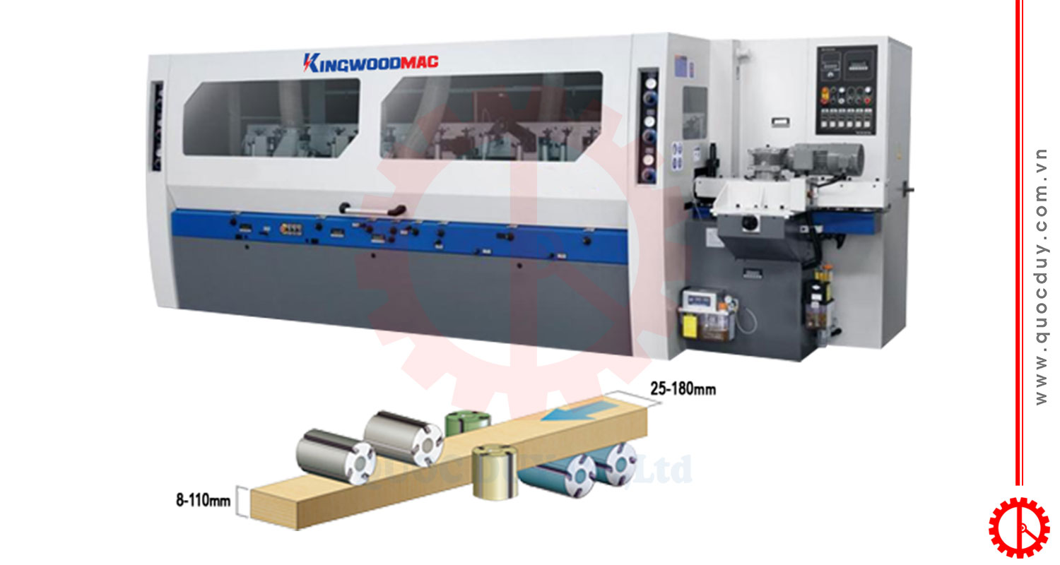 Máy Bào 4 Mặt 6 Trục Cao Tốc Băng Tải Nạp Phôi | Quốc Duy