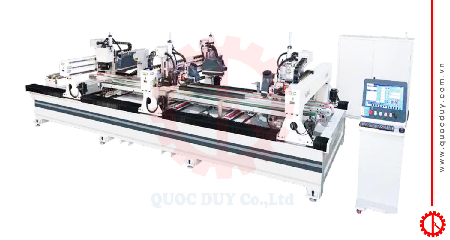 Máy cắt 4 biên cắt 4 cạnh cửa đưa phôi tự động | Quốc Duy
