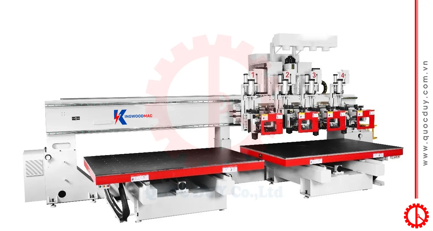 Máy CNC trung tâm 2 bàn 4 đầu tải nặng | Quốc Duy