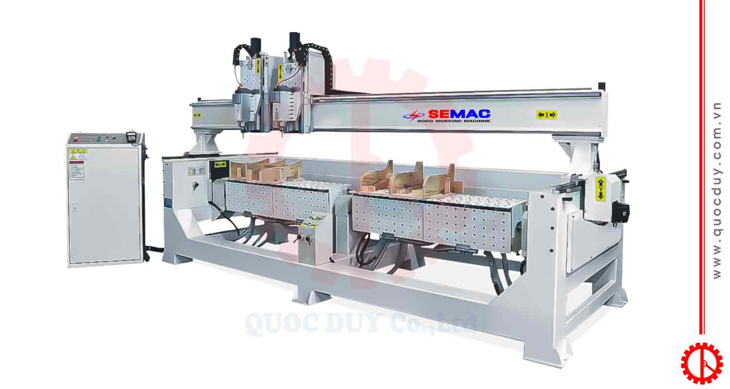 Máy cnc 2 đầu cắt tựa ghế ván ép cong | Quốc Duy