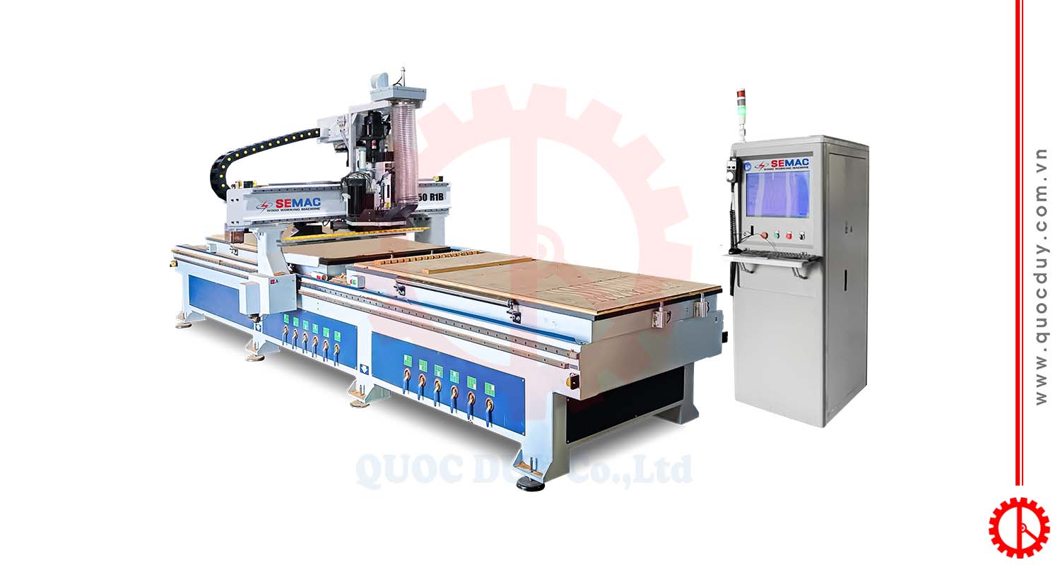 Máy CNC router 2 bàn 1 đầu thay dao cụm khoan