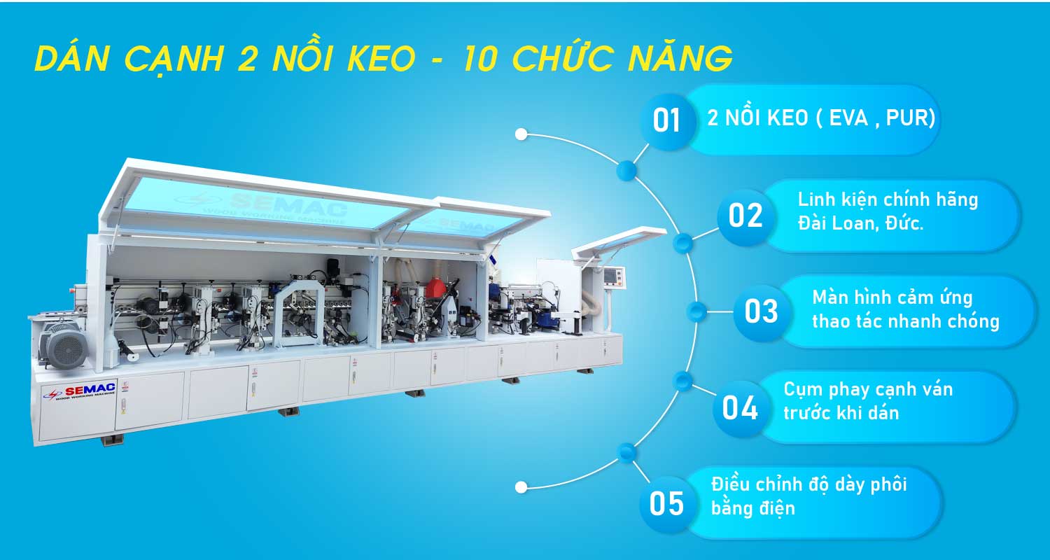 máy dán cạnh 2 nồi keo 10 chức năng | QUỐC DUY