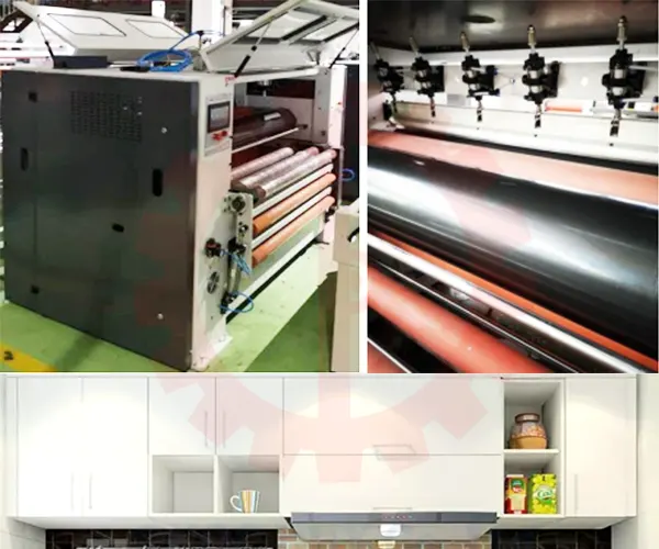 may lan keo 3 truc chuyen phu pvc laminate keo pur