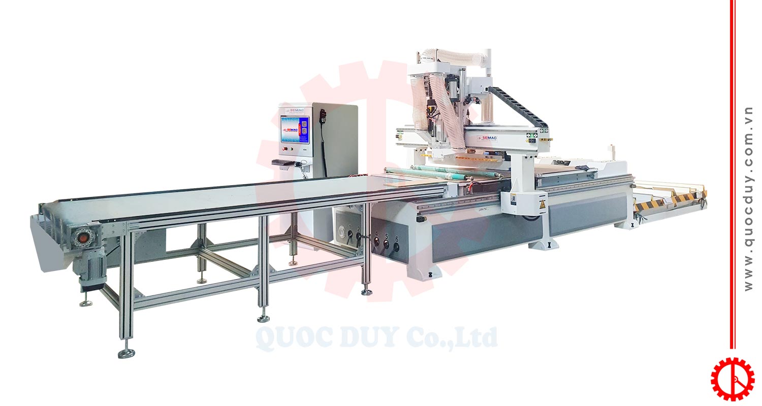 Máy cnc nesting phay cắt ván có rulo đè phôi SMYM 1325 R1BP AL | Quốc Duy