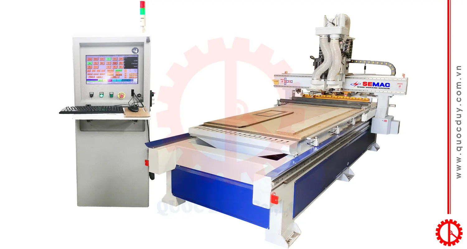 Máy phay cnc router có rulo đè phôi | Quốc Duy