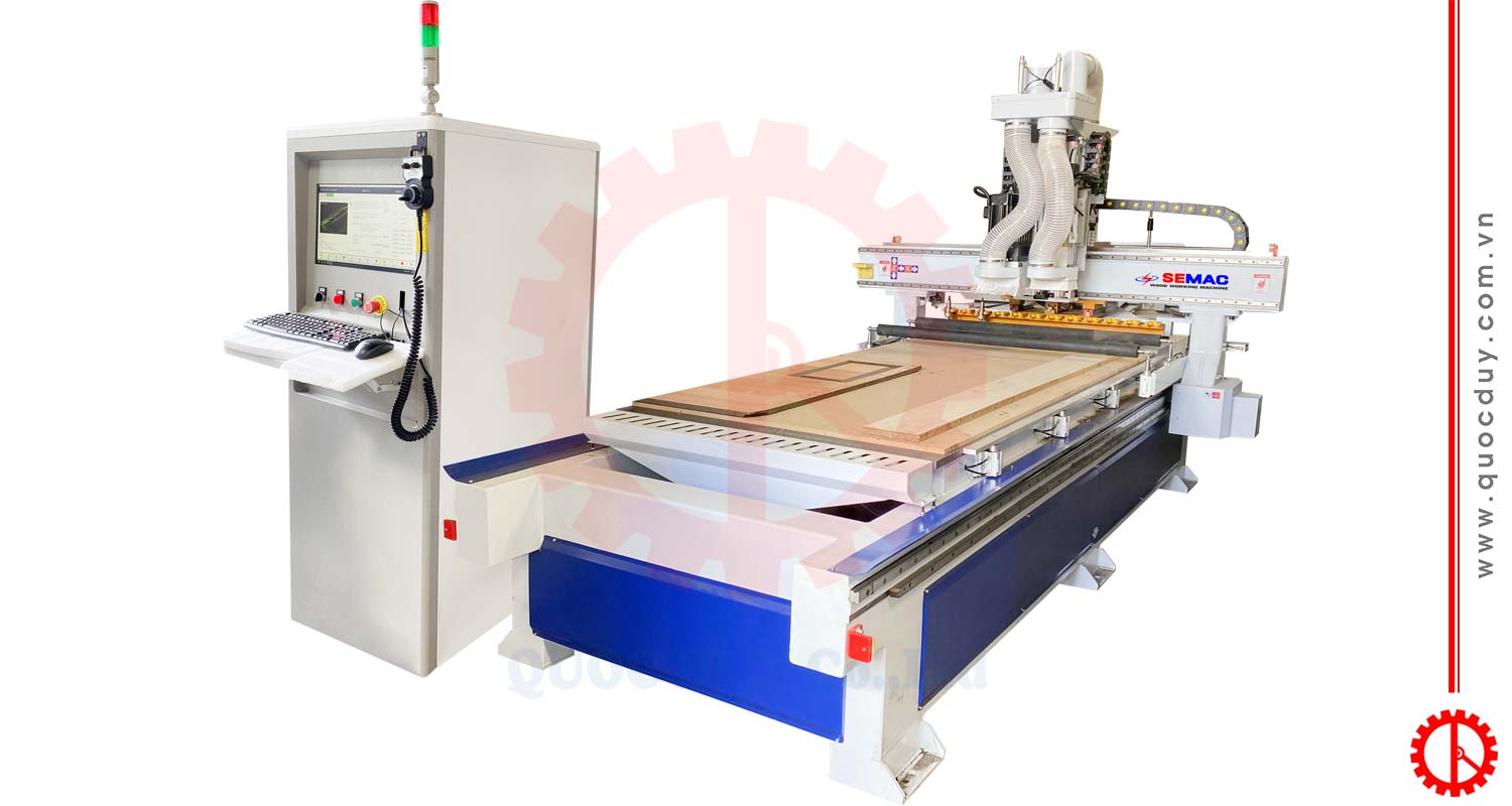 Máy phay khoan cnc router có rulo đè phôi - SM 1325 R1BP AL | Quốc Duy