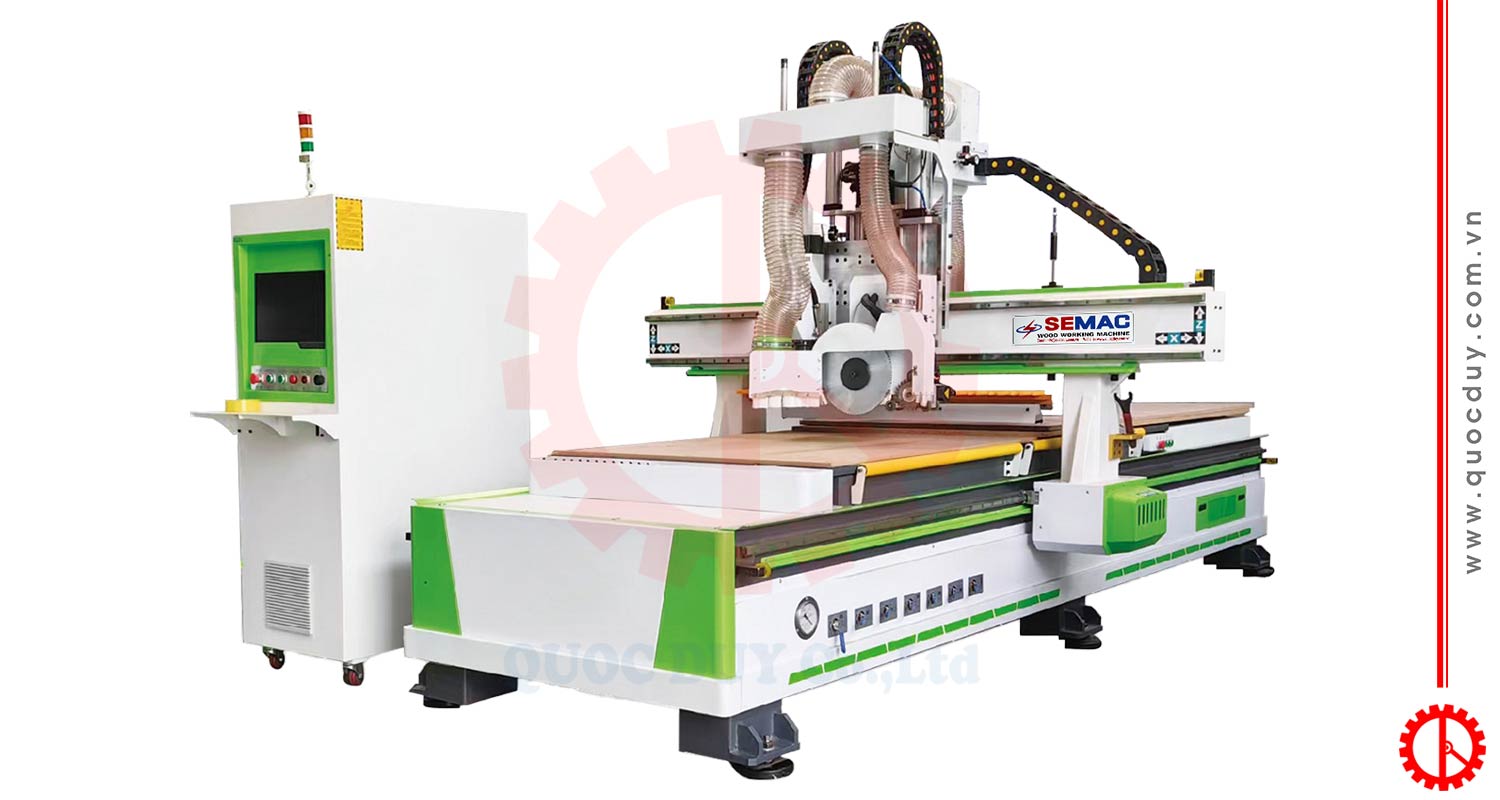 Máy phay router CNC 1 đầu thay dao cụm lưỡi cưa