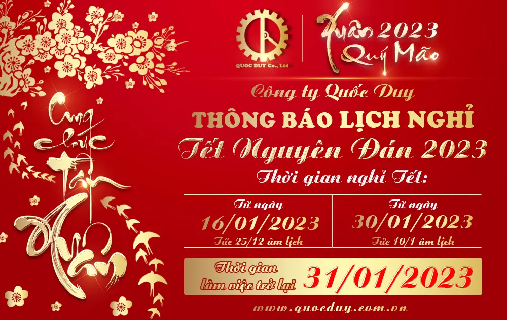 QUỐC DUY THÔNG BÁO LỊCH NGHỈ TẾT QUÝ MÃO 2023